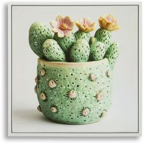 Mauro Ferretti Tablou Imprimat Pe Pânză Lacuită, Cu Ramă, Model ,,Borcan Cu Cactus" Înălțime 40 X Grosime 2,8 X Lățime 40 Cm | Aosom Romania