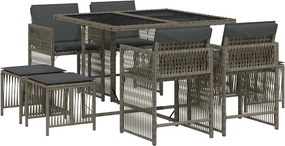 vidaXL Set mobilier grădină cu perne, 9 piese, gri, poliratan