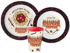 Stranger Things set de masă, set din plastic micro, cu pahar de 260 ml