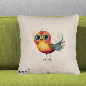 Perna Decorativa Pasare Vibranta cu Aripi Ornamentale, 40x40 cm, Bej Canapea, Husa Detasabila, Perna Inclusa, BEKZ®