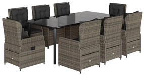 3262867 vidaXL Set mobilier grădină cu perne, 9 piese, gri, poliratan