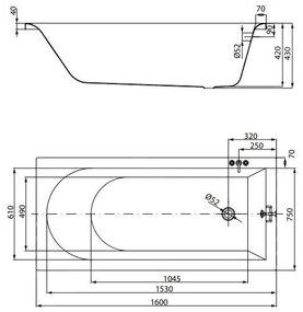 Cada baie dreptunghiulara 160x75 cm, alba, din acril, cu picioare reglabile, Cersanit City