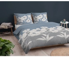 Cearșafuri din flanel - albastru cu motive florale 3 časti: 1ks 220x200 + 2ks 70x80