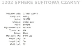 Plafoniera Moderna, 5xG9, Negru, SPHERE