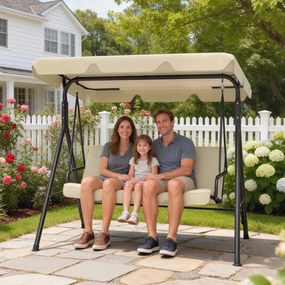 Outsunny Balansoar de grădină exterior Balansoar 3 locuri cu toldă reglabilă și cadru din oțel 172x118x153 cm bej | Aosom Romania