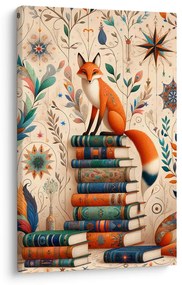 Tablou vulpi și bibliotecă magică