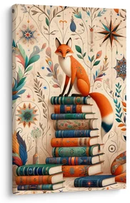 Tablou vulpi și bibliotecă magică