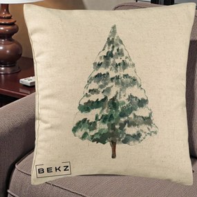Perna Decorativa cu tematica de Craciun, Brad 2, 40x40 cm, Bej, Husa Detasabila, Perna Inclusa, BEKZ®