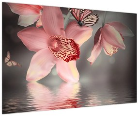 Tablou - Flori și fluture (90x60 cm)