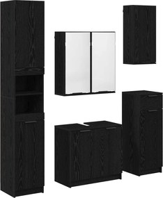 vidaXL Set de mobilier pentru baie 5 pcs Stejar Negru Lemn compozit