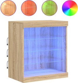 vidaXL Servantă cu lumini LED, stejar sonoma, 60,5x37x67 cm