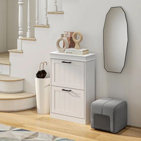 HOMCOM Dulap pentru Pantofi Spațios cu 2 Sertare Rabatabile pentru 10 Perechi de Pantofi, 54x24x82,5 cm, Alb | Aosom Romania