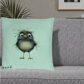 Perna Decorativa Pui Negru Zbarlit cu Pene Fine, 40x40 cm, Verde Menta, Husa Detasabila, Perna Inclusa, BEKZ®