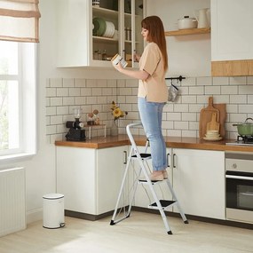 Scara cu treapta, Songmics, Alb, GSL03WT