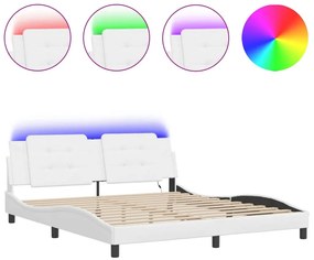 3214125 vidaXL Cadru de pat cu lumini LED, alb, 180x200 cm, piele ecologică