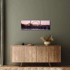Tablou cu palatul din Praga și Vltava (cu ceas) (90x30 cm)
