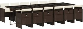 vidaXL Set mobilier de grădină, 13 piese, maro, cu perne, poliratan