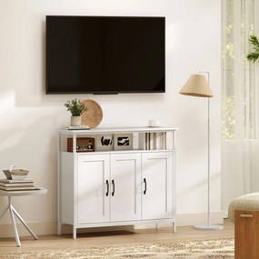 HOMCOM Bufet de Bucătărie cu Raft Deschis și 2 Dulapuri, Mobilier de Bucătărie cu Rafturi Ajustabile din Lemn, Bufet pentru Hol, Sufragerie și Sala de Mese, 100x35x88 cm, Alb | Aosom Romania