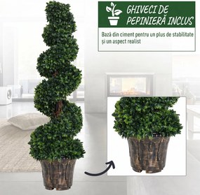 Outsunny Plantă Artificială Decorativă Buxus în Spirală cu Ghiveci Inclus, Ф32x120 cm, Verde | Aosom Romania