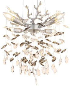 Candelabru metal argintiu mat, cristale de sticla QUEENA