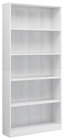 800924 vidaXL Bibliotecă cu 5 rafturi, alb lucios, 80 x 24 x 175 cm, PAL