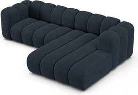 Colțar albastru închis cu tapițerie din chenille (cu colț pe partea dreaptă/cu șezlong) Lupine – Micadoni