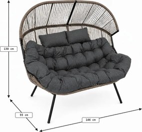 Canapea de gradina AURELO cu doua locuri 146 cm, maro