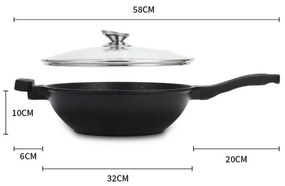 Tigaie wok Royalty Line RL-BW32M, 32 cm, 3.7 L, Acoperire marmura, Inductie, Manere moi, Negru