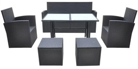 Set mobilier de exterior cu perne, 6 piese, negru, poliratan Negru, 6