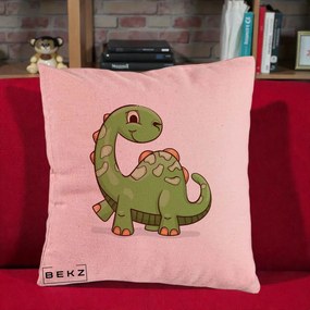 Perna Decorativa Brontosaur Verde Simpatic, 40x40 cm, Roz, Husa Detasabila, Perna Inclusa, BEKZ®
