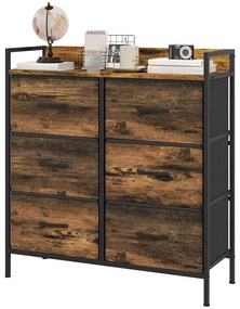 HOMCOM Comodă, corp de depozitare pentru dormitor 6 sertare țesătură nețesută cadru din oțel, 79 x 29 x 85 cm, efect lemn mahon | Aosom Romania