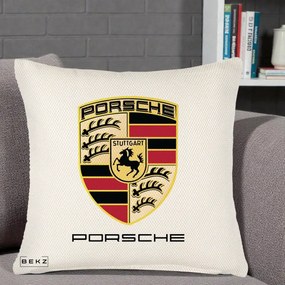 Perna Personalizata Porsche Stuttgart, 40x40 cm, Crem Reliefat, Husa Detasabila, Perna Inclusa, BEKZ®