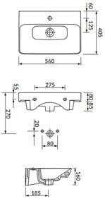 Lavoar suspendat alb 56 cm, dreptunghiular, Cersanit Mille 560x405 mm