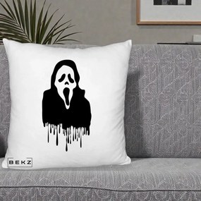 Perna Personalizata Halloween Ghostface Scream Picurand, 40x40 cm, Alb Pufos, Husa Detasabila, Perna Inclusa, BEKZ®