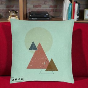 Perna Decorativa Geometric Munti si Soare, 40x40 cm, Verde Menta, Husa Detasabila, Perna Inclusa, BEKZ®