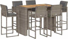 vidaXL Set mobilier bar de grădină cu perne, 7 piese, gri, poliratan