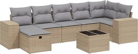 vidaXL Set canapele de grădină, 8 piese, cu perne, bej, poliratan