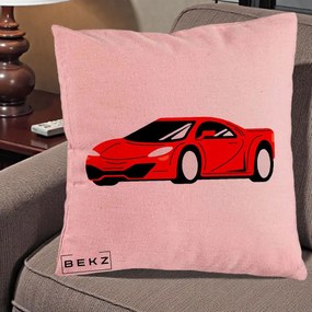 Perna Personalizata Masina Sport Rosie Grafic, 40x40 cm, Roz, Husa Detasabila, Perna Inclusa, BEKZ®