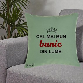 Cadou pentru Bunic - Perna Personalizata Cel Mai Bun Bunic Din Lume Coroana Rosu, 40x40 cm, Verde, Husa Detasabila, Perna Inclusa, BEKZ®