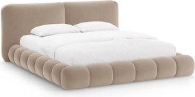 Pat matrimonial maro deschis tapițat cu spațiu de depozitare cu somieră 200x200 cm Solange – Micadoni