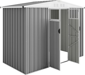 Outsunny Șopron pentru unelte de grădină din oțel zincat cu 2 uși, 246x117x180 cm, Gri deschis | Aosom Romania