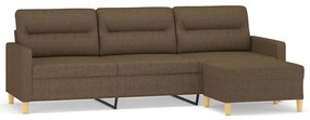3153432 vidaXL Canapea cu 3 locuri și taburet, maro, 210 cm, textil