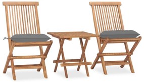vidaXL Set mobilier exterior pliabil cu perne, 3 piese, lemn masiv tec