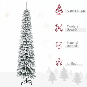 HOMCOM Brad de Crăciun Înzăpezit cu Trei Secțiuni, 490 de Crengi din Metal și Plastic, 54x54x210 cm, Verde | Aosom Romania