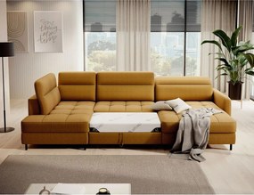 Colțar galben extensibil/cu spațiu de depozitare cu tapițerie din catifea (cu colț pe partea stângă/în formă de "U") Berrto – ELTAP