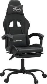 vidaXL Scaun de gaming pivotant/suport picioare negru piele ecologică