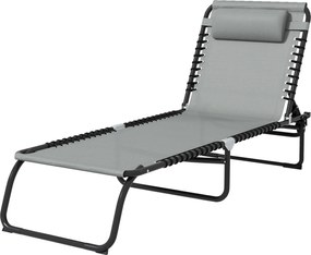 Outsunny Șezlong, pliant, husă respirabilă, cadru metalic, 189 x 58 x 30 cm, Gri deschis | Aosom Romania