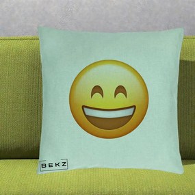 Perna Decorativa Emoji Zambet Mare, 40x40 cm, Verde Menta, Husa Detasabila, Perna Inclusa, BEKZ®