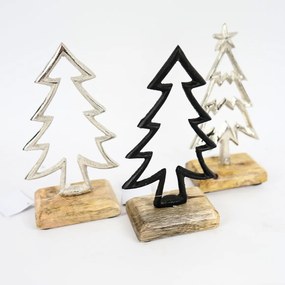 Decoratiune de Craciun CHRISTMAS TREE din lemn de mango 17cm, neagra