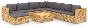 3100890 vidaXL Set mobilier grădină cu perne, 9 piese, lemn masiv de tec